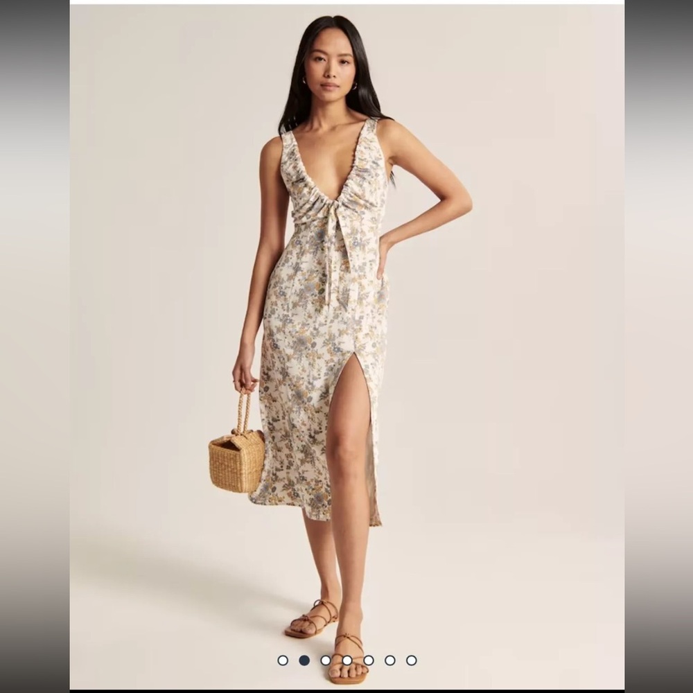 Abercrombie Cinched Neck Slip Midi Floral Print Dress